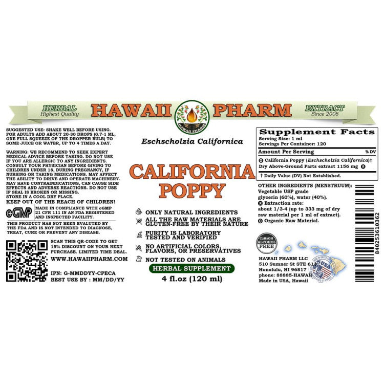 Hawaii Pharm California Poppy, Alcohol-FREE - RealLifeHealing