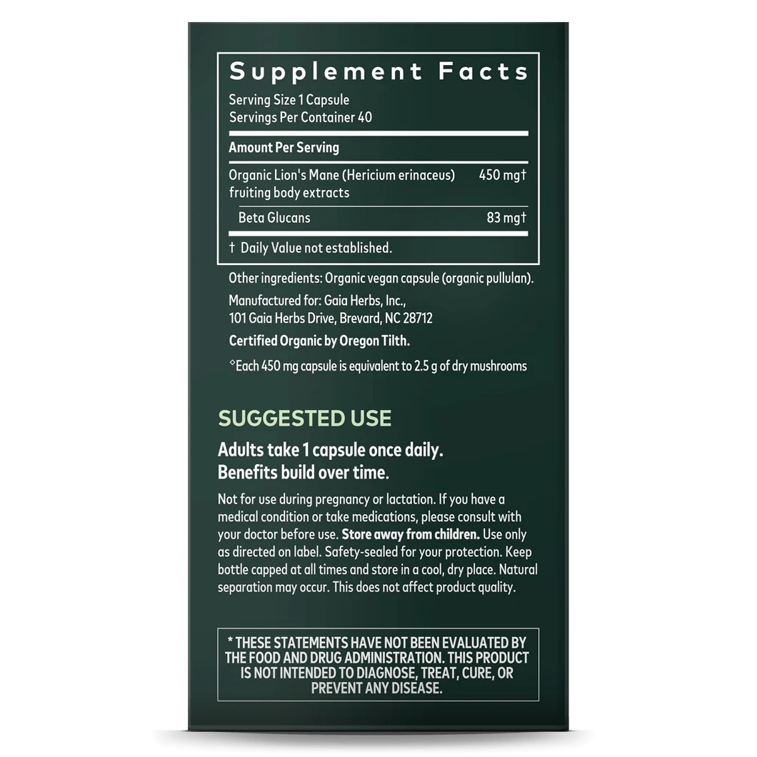 Gaia Herbs - Lion's Mane Mushroom - RealLifeHealing