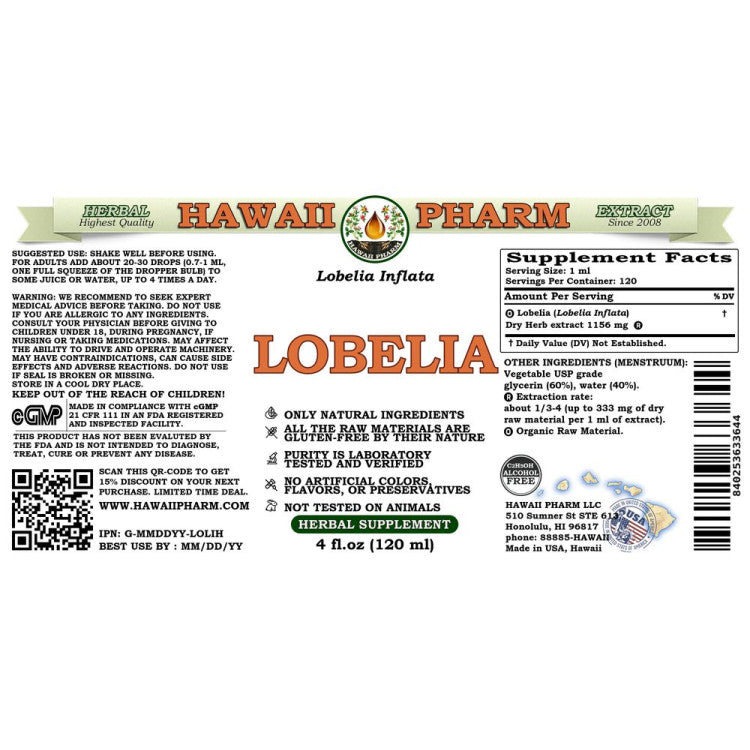 Hawii Pharm Lobelia, Alcohol Free - RealLifeHealing