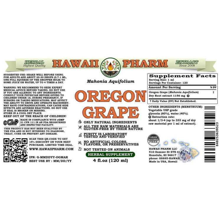 Hawaii Pharm Oregon Grape, Alcohol Free - RealLifeHealing