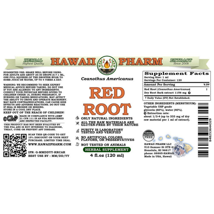 Hawaii Pharm Red Root, Alcohol Free - RealLifeHealing