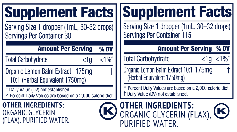 Vimergy Lemon Balm Liquid Supplement Facts