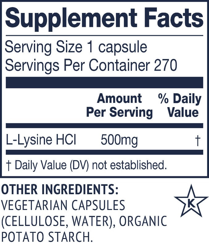 Vimergy L-Lysine Supplement Facts